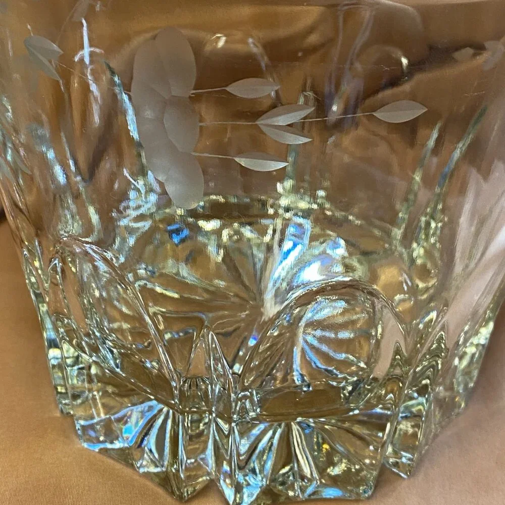 Vintage Princess House Heritage Collection Etched Floral Lead Crystal Ice Bucket